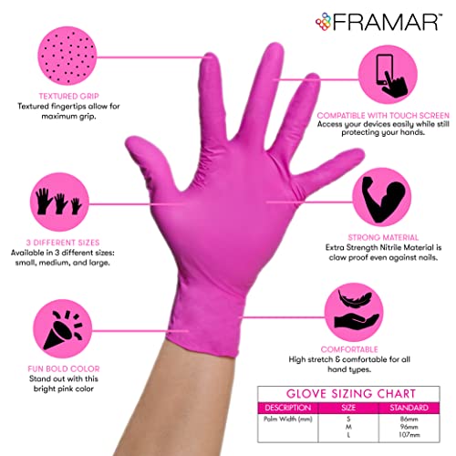 FRAMAR Pink Gloves Disposable Latex Free, Pink Nitrile Gloves Medium, Salon | Latex Free Glove Medium, Guantes De Nitrilo, For Hair Dye, Cleaning, Tattoo, Food Prep, Powder Free, 100 Pack - size: Medium, 100 Count (Pack of 1)