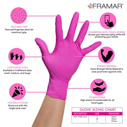 FRAMAR Pink Gloves Disposable Latex Free, Pink Nitrile Gloves Medium, Salon | Latex Free Glove Medium, Guantes De Nitrilo, For Hair Dye, Cleaning, Tattoo, Food Prep, Powder Free, 100 Pack - size: Medium, 100 Count (Pack of 1)