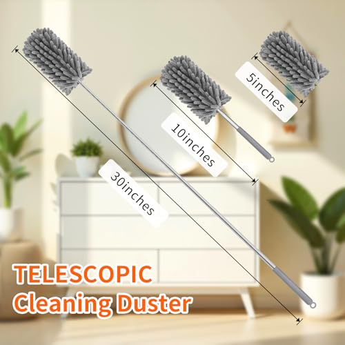 Mini Duster for Cleaning, 360° Bendable Hand Dusters with Extension Pole, Washable Small Duster for Car Interior, Office, Furniture - color: 2 Pack Pink