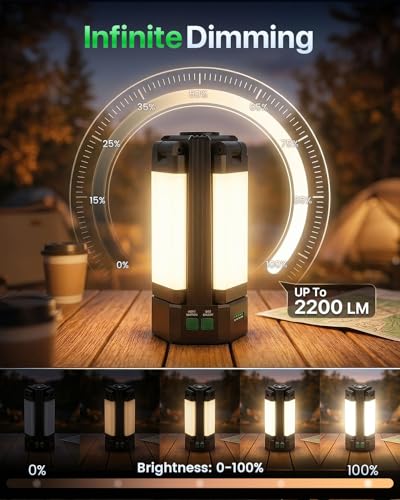 Rechargeable Camping Lantern: Portable LED Emergency Lantern | 2200LM LED lantern with magnetic base, 10400mAh battery and five modes for camping or emergency lighting - color: Green