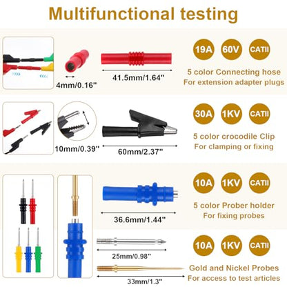 30 PCS Banana Plug Silicone Test Leads Kit, 4mm Stackable Colorful Silicone Banana Plug with Threading Probe, Connection Hose, Alligator Clips, Probe Holder, 100cm Test Probe Leads Wire Cable