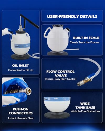 OMT 2 Gallon Transmission Fluid Transfer Pump Set with 15 ATF Adapters | 7.5L Manual ATF Refill Tool for Auto Shops; Extra Long Lever; Precise Flow Control; Durable Reservoir; Gearbox Maintenance