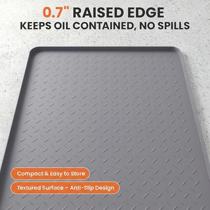 Oil Spill Mat 51" x 26", Large Silicone Oil Mat for Garage, Oil Change Mat with 0.7" Raised Edge, Leak Containment, Oil Drip Pan Alternative for Car, Lawn Mowers (Gray)