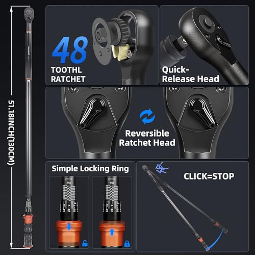 Torque Wrench 3/4-Inch Drive Dual Range Scale 100-950ft.lb/135.58-1288.03Nm | ±3% Precision, 48 tooth Dual-direction Torque Wrenches for Car Truck Maintenance and Product Assembly - size: 【3/4-Inch DR.100-950 FT.LB】