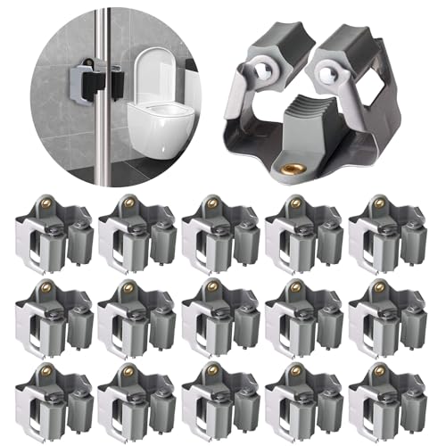 3-H 15 Pack Mop and Broom Holder Big Size Hanging 1 KG Extra,Broom Hanger Wall Mount for Hanging and Organizing Shove Rake Yard Tools in Shed Kitchen Laundry Room Bathroom Garden(Grey) - color: Matte Grey, size: 15