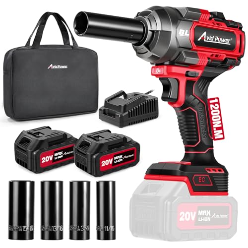 AVID POWER 1/2” Brushless Cordless Impact Wrench/Gun 900ft-lbs, 2 Batteries | 3 Variable Speeds, 20V High Torque Impact Drill, Fast Charger, Sockets, Tool Bag for Car Tire Changes, Lug Nut & Bolt Removal - color: Red
