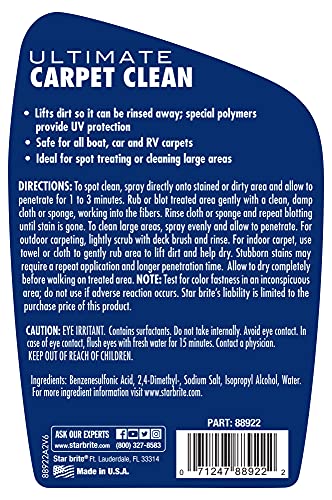STAR BRITE Ultimate Carpet Clean With PTEF, High-Performance Cleaner | Foaming action lifts dirt, dissolves oily stains, grease and fish blood, deodorizes, polymer coating repels UV rays