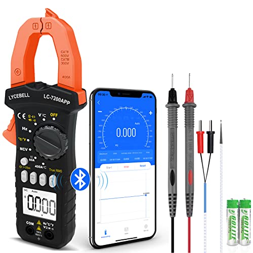 6000 Counts Clamp Meter & Bluetooth, Digital AC DC Voltage Current Amp Ohm Meter TRMS NCV Detector, Clamp Multimeter for Resistance Diode Continuity Temperature Car Electrical Tester 7200-APP