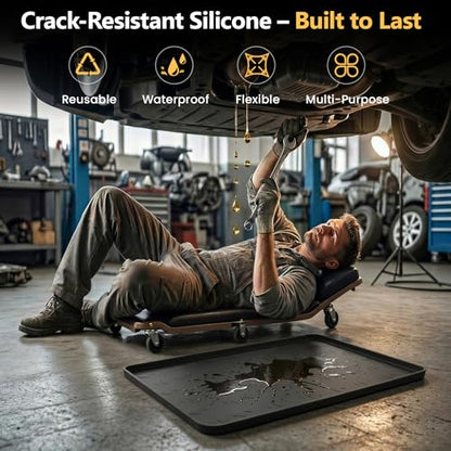 Oil Drip Pan 34" x 22" Black Silicone, Oil Drip Pan for Under Car, Heavy Duty Oil Spill Mat with 0.7" Raised Edge, Leak Containment Drip Tray, Waterproof Garage Floor Protector - color: BLCAK