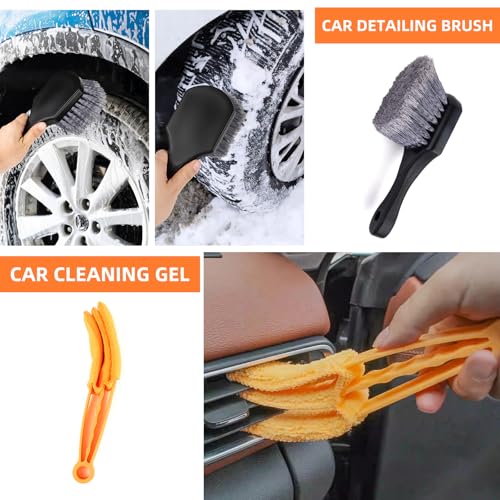 Car Cleaning Kit with Storage Bag, Car Washing Kit 16 Pcs, Car Detailing Kit with Wash Mitt Sponge Towels, Car Wash Mitt, Detailing Brushes, Exterior and Interior Car Washing Set
