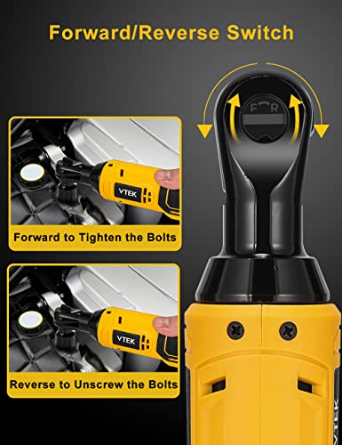 VTEK 3/8" Cordless Ratchet Wrench 16.8V Electric Power Ratchet Wrench,40 Ft-lbs 400 RPM