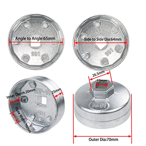 Oil Filter Cap Wrench 65mm Inner Dia Aluminum Alloy 14 Flute Wrench - size: Model 901