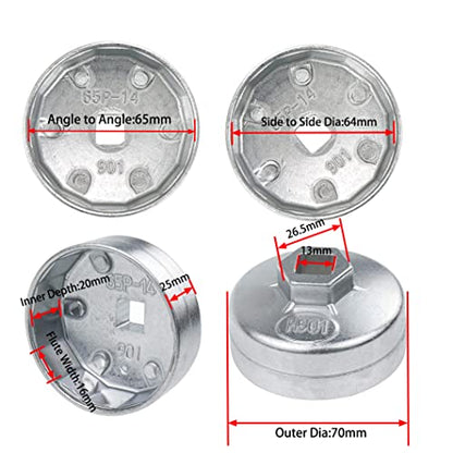 Oil Filter Cap Wrench 65mm Inner Dia Aluminum Alloy 14 Flute Wrench - size: Model 901
