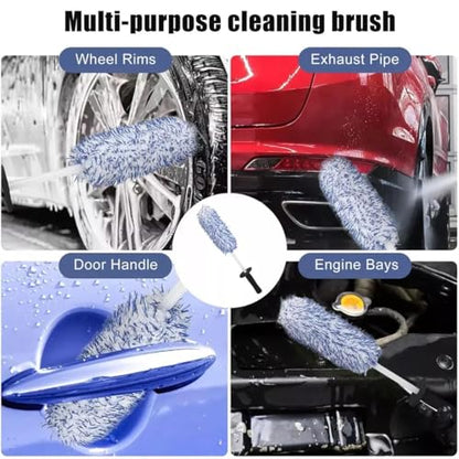 Long Handle Wheel Brush Kit for Cleaning Wheel and Tire- Soft Wheel Cleaning Brush, Detailing Brush, Bendable & Durable Wheel Rim Cleaner Brush Set