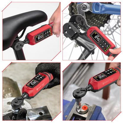 SUERCUP 1/4" Digital Torque Wrench, 0.33-22.1Ft.Lb/0.45-30N.m, for Bicycle | ±1% Accuracy Electronic Torque Wrench with Vibration/Buzzer/LED Flash, 9 Presets & 5 Units, for Carbon Bike & Moto Assembly - size: 1/4" 0.33-22.1Ft.Lb/0.45-30N.m