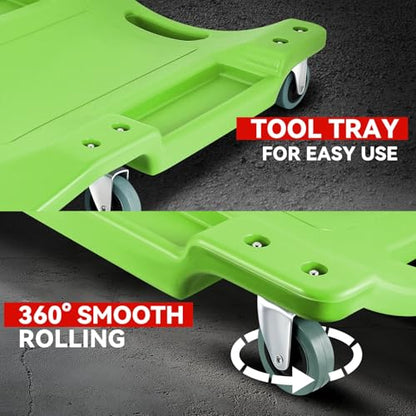 Auto Dynasty 40 Inches Mechanic Creeper, Automotive Garage Repair Low Profile Under Car Rolling Creeper with Padded Headrest, Plastic, Green - color: Green, size: 40" L