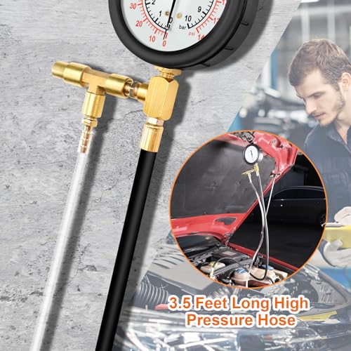 0-140PSI Fuel Injector Injection Pump Pressure Tester Gauge Kit Car Tools - size: Senior
