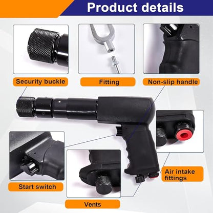 Air Hammer with 29-Piece Tool Plus Set Multifunctional Pneumatic Hammer Kit with Quick Change Retainer, Carrying Case, Anti Vibration Piece Chisel Set, 2500 BPM - color: Dark Gray