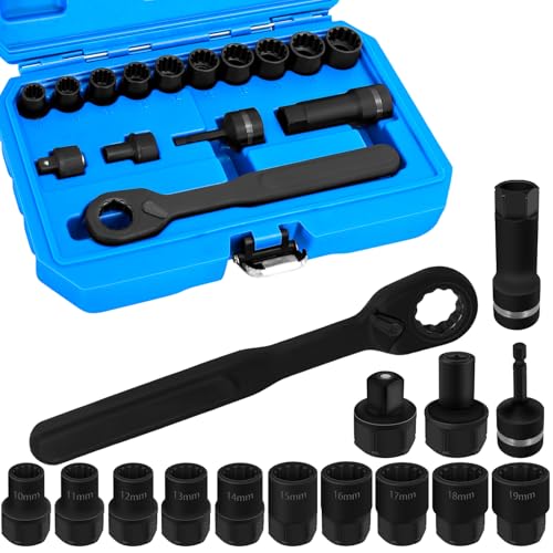 15PCS Metric Pass Through Socket Set, 3/8"Drive Go-Thru Ratchet Kit | Metric, Deep Socket Wrench Adaptor, Reversing Ratchet, Extension Bar, Cr-V Steel, Low Profile, Long Bolts, Tight Spaces - size: 15Pcs Metric