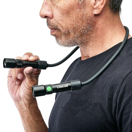 LitezAll Rechargeable Bendable Neck Light | 500 Lumen Dual Magnetic Flashlights | Hands Free Flexible Gooseneck Reading Light | Portable LED Work Light for Mechanics, Knitting & Repairs