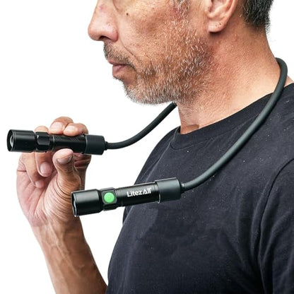 LitezAll Rechargeable Bendable Neck Light | 500 Lumen Dual Magnetic Flashlights | Hands Free Flexible Gooseneck Reading Light | Portable LED Work Light for Mechanics, Knitting & Repairs