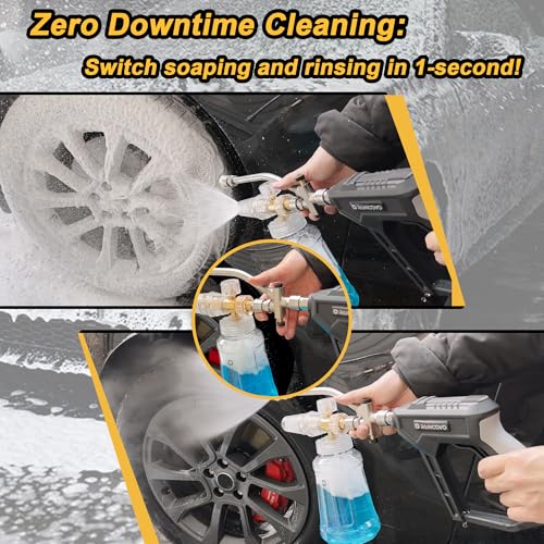 Raincovo Foam Cannon with Short Pressure Washer Gun, Dual Connector Accessories, Snow Soap Attachment for Car Wash, 5 Nozzles Tips with Holder, 1/4” Quick Connect, Additional 1.1 mm Orifice Nozzle