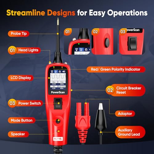 Autel PowerScan PS100 Power Circuit Probe Kit 2026, for All 12V 24V Cars | Automotive Relay Tester Electrical Wire Tracer, Breaker Finder Multimeter, Ground Check Activate Component, 40ft Cable