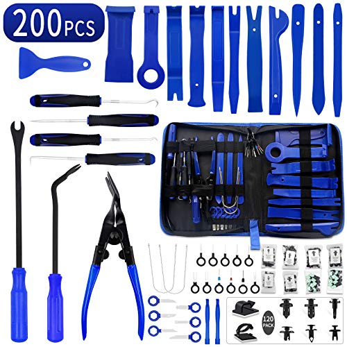 Trim Removal Tool Kit, 200PCS AutoTrim Removal Set, Plastic Panel Fastener Removal Tool, Car Trim Removal Kit for Car/Trim/Panel/Door/Audio/Auto Clip Pliers/Terminal Removal Tool Kit (Blue) - color: Blue -200PCS