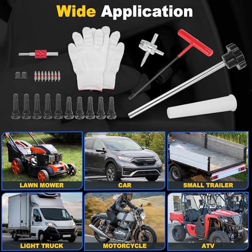 27PCS Quick Tire Valve Change Tool Kit, Tire Valve Stem Core Removal Replacement Tool for Cars Motorcycles Lawn Mowers ATVs Trucks Etc, with 4-Way Valve Tool, 5x TR413, 5x TR414 - size: Set A