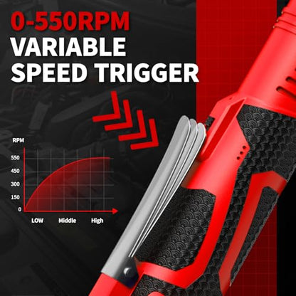 FULLYEA Electric Ratchet Wrench Set,40 Ft-lbs, 550 RPM, 16.8V Cordless Ratchet Wrench 3/8", Variable Speed Power Ratchet Tool Kit with 1/4" Adapter, LED Light, 2 * 2.0Ah Batteries and Fast Charger