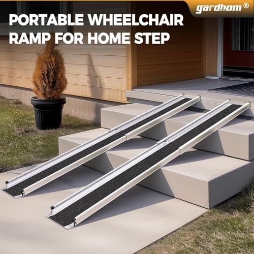 gardhom 5FT Adjustable Wheelchair Ramp 60" L x 7.4" W Telescopic Ramps for Wheelchairs 600lbs Portable Wheelchair Ramps for Steps Home Threshold Doorways Steps Stairs with Carrying Bag, 1Pair - size: 5FT(can be used as 3FT or 5FT)