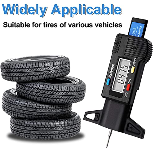 Tire Tread Depth Gauge, Digital Tire Tread Depth Gauge LCD with Inch and MM Conversion of 0-0.98 Inches, Tread Checker Tire Tester for Cars Motorcycle Trucks Vans SUV, Black