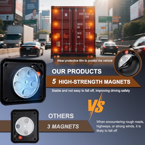 Amber Emergency Strobe Lights 2PCS, 12 Led Magnetic Flashing Safety Beacon Lamps for Trucks Vans Trailers Cars, Wireless Rechargeable Battery Powered Caution Light - color: Amber