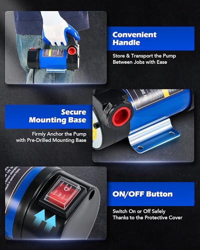 Orion Motor Tech Diesel Transfer Pump, 12 Volt Fuel Transfer Pump with Nozzle Hoses for Transferring Diesel, Kerosene, Self Priming DC Electric Fuel Pump Kit, Oil Not Included - color: 12GPM Diesel Pump Kit