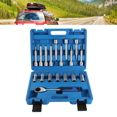 18pcs Shock Absorber Strut Nut Removal Socket Kit, Professional Universal Car Repair Tool, CR - V Steel Strut Disassembly Set with PVC Grip, for Sedan SUV Truck Suspension Maintena