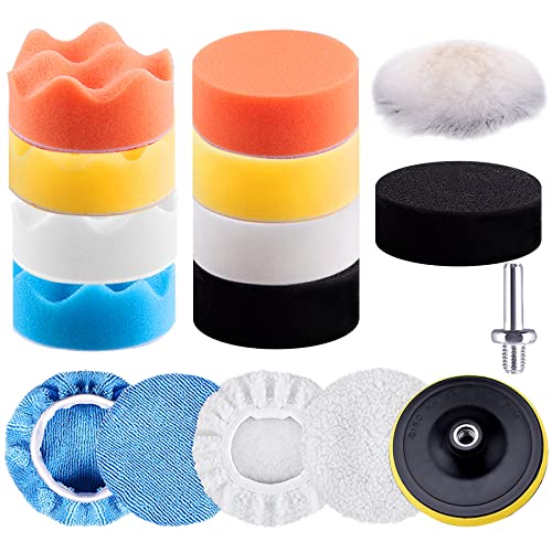 SIQUK 16 Pieces 3 Inch Buffing Pads Foam Polishing Pad Kit Polisher Pads Bonnets Wax Buffer Polish Pads Car Buffer Attachment for Drill - size: 3 Inch