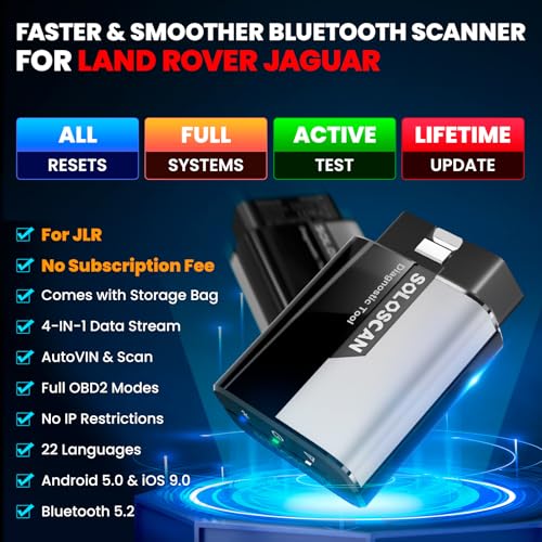 KINGBOLEN Soloscan for Land Rover Jaguar OBD2 Scanner Bluetooth | No Subscriptions Lifetime Update, All Reset Service, Bidirectional Scan Tool for iOS & Android, Full System Car Scanner