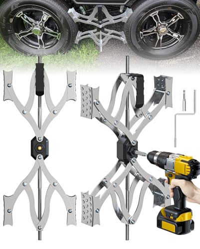 X Chocks XL [Extended Allow Drill Adjust], A Pair 4'' to 17'' Wheel Stabilizer for Travel Trailers, RV Tire Stabilizers Locked Chocks for Campers Travel Trailers Trucks, Wheel Scissor with Wrench - color: Gray
