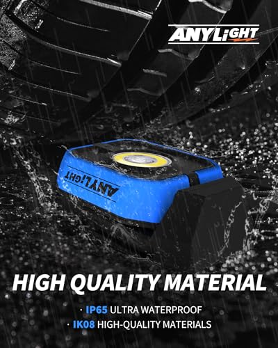 Led Work Light with 4 Modes,1200LM Portable COB Magnetic Light, Recharge Spotlight and Floodlight,150° Rotate IP65 Waterproof for Car Repair and Camping, Blue (1 Pack Without Hook) - color: Blue