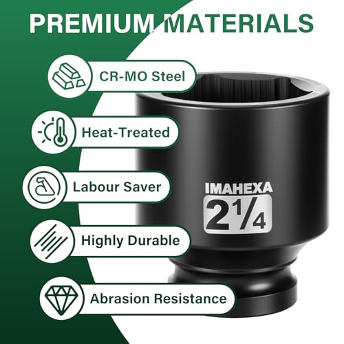 1" Drive Shallow Impact Socket,2-1/4 Inch SAE Jumbo Socket,CR-MO 6 Point for Easy Removal of Large Axle Nut（SAE) - size: 1 Inch Shallow 2-1/4", style: 1"Drive Shallow Impact Socket