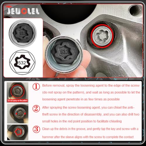 532 Wheel Locking Nut Key for VW, Socket Adapter (OD 28mm-ID 25mm) | Wheel Lock Nut Socket Adapter, Anti-Theft Lug Nut Removal Tool, Anti-Theft Screw Remover, Repair Tool, Tyre Fitting, garage - size: Socket 532
