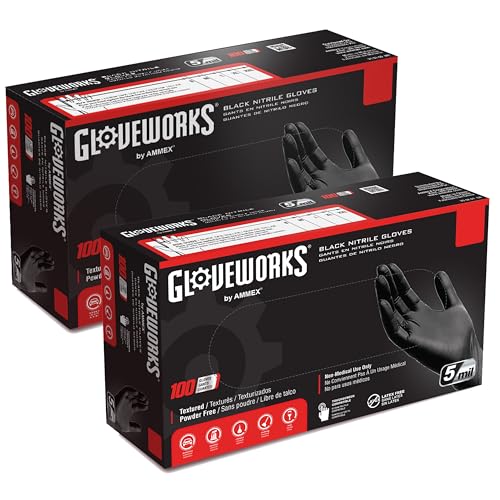 GLOVEWORKS Nitrile Gloves Disposable Latex Free 5 mil Black for Cleaning | Ideal for Cooking Food Prep Business and Household Use, Bulk Purchasing Options, Suitable for Extended Duration Use - size: Small, style: 2 Boxes of 100