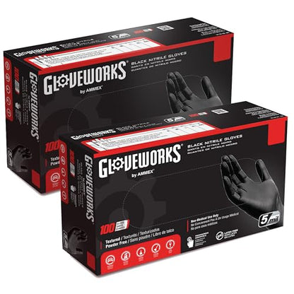 GLOVEWORKS Nitrile Gloves Disposable Latex Free 5 mil Black for Cleaning | Ideal for Cooking Food Prep Business and Household Use, Bulk Purchasing Options, Suitable for Extended Duration Use - size: Medium, style: 2 Boxes of 100