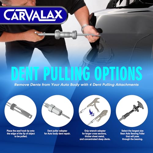 CARVALAX 12-Way Slide Hammer Puller Set | Auto Repair Kit for Hub, Bearing, Gear & Axle Extractor, Dent Removal, Heavy Duty 23-Piece w/Case - size: 12-Way