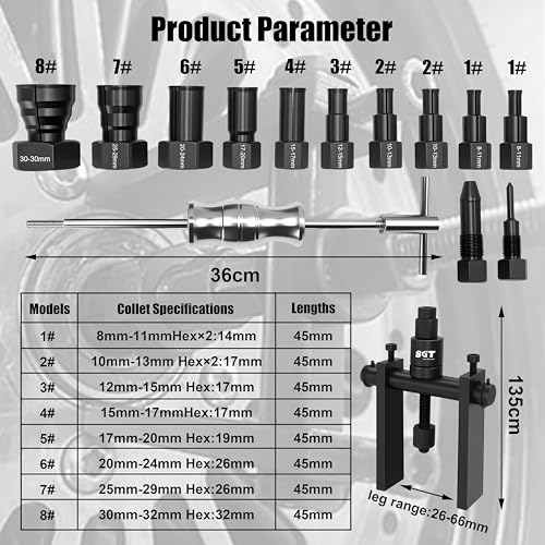 SGT Premium 14‑Piece Blind Hole Bearing Puller Set Internal Bearing Extractor Kit with Slide Hammer, Expandable Collets & Carry Case for Automotive Mechanical Repair Tools