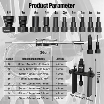 SGT Premium 14‑Piece Blind Hole Bearing Puller Set Internal Bearing Extractor Kit with Slide Hammer, Expandable Collets & Carry Case for Automotive Mechanical Repair Tools