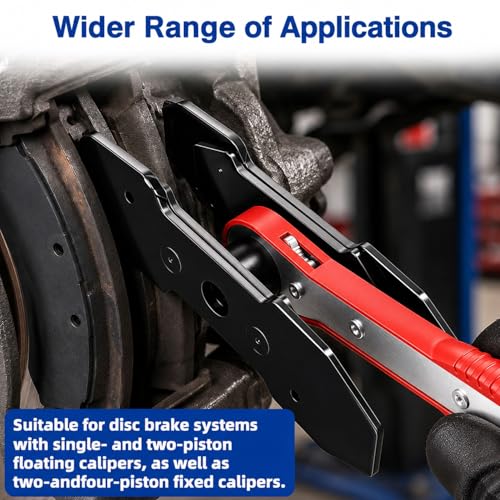 Brake Caliper Compression Tool, 360° Adjustable Ratcheting Brake Pad Spreader for Single Twin Quad Piston Calipers, Extra Include 2 Hooks & 2 Magnetic Steel Plates, Cars Disc Brake Repair Tool