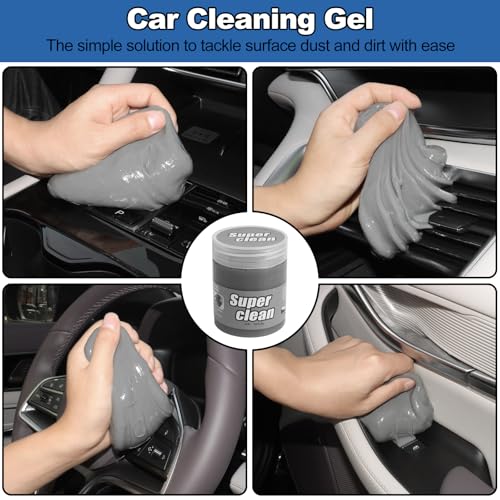 Windshield Cleaner Tool, 14Pcs Car Cleaning Kit - Car Interior Detailing Kit with Extendable Handle, Cleaning Gel & Microfiber Pads, All-in-One Inside Car Cleaning Supplies for Women Men