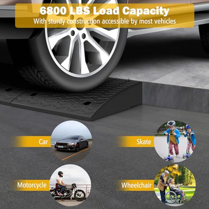 Car Ramps, 2 PCs Rubber Curb Ramps for Driveway, 4.5" Threshold Ramp Set Heavy Duty Ramp Slope for Driveway, Sidewalk, Loading Dock, Cars, Wheelchairs, Bikes, Motorcycles - size: 19" x 16.5" x 4.5"
