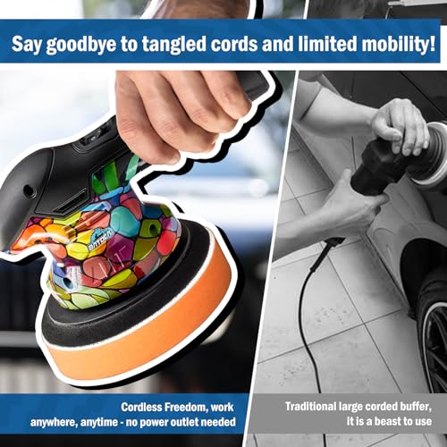 BATOCA 2026 S3 Cordless Car Buffer Polisher, 2x2.0Ah 11.1V Lithium-ion Battery Powered Polisher with 6 Variable Speed, DA Orbital Buffer for Car Detailing, Polishing, Waxing, Camouflage Pattern Style - size: Graffiti Style